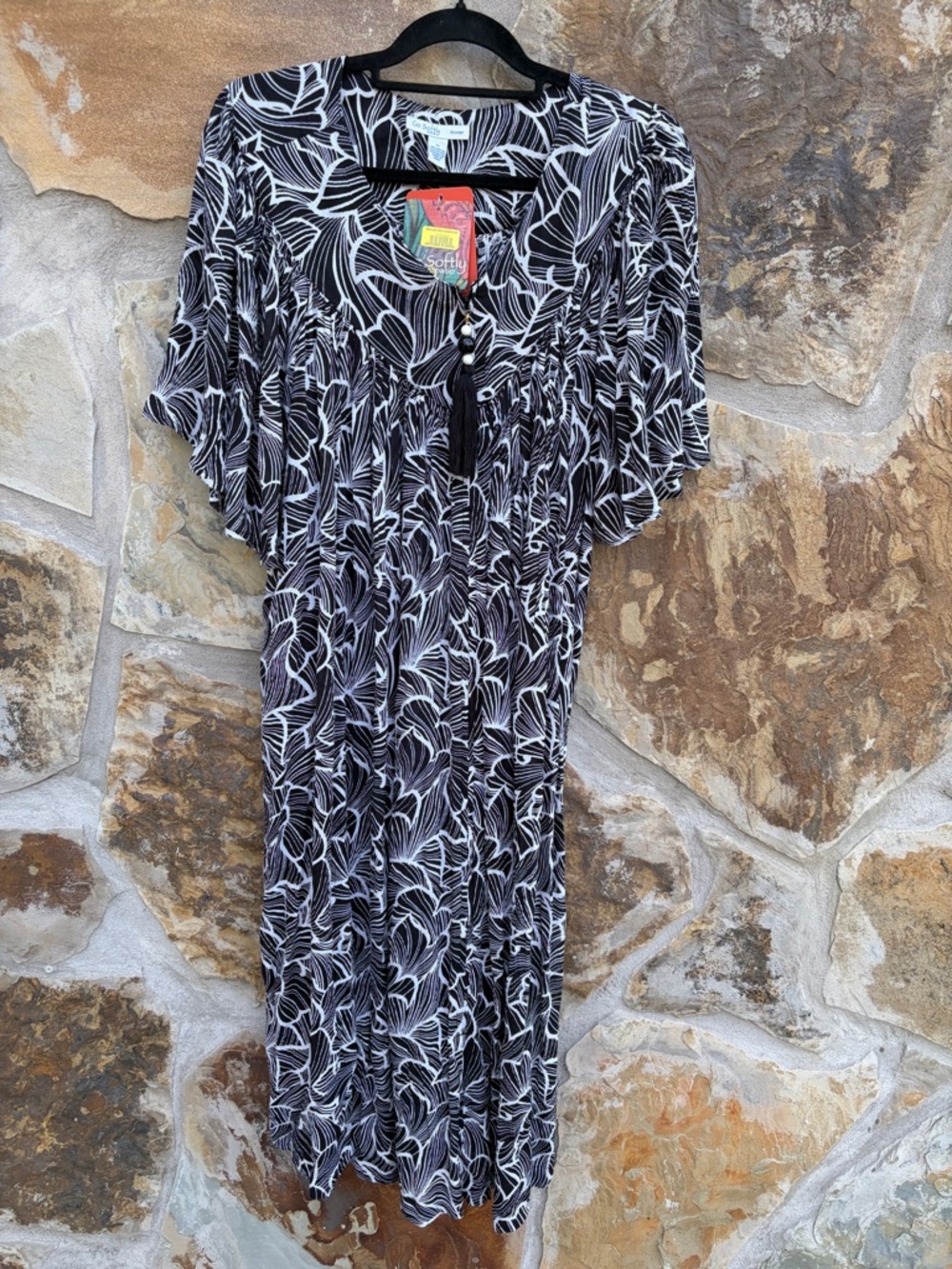 Go Softly Tropical MuMu Patio Midi Dress 1X Vacation Art To Wear Cruise Beach